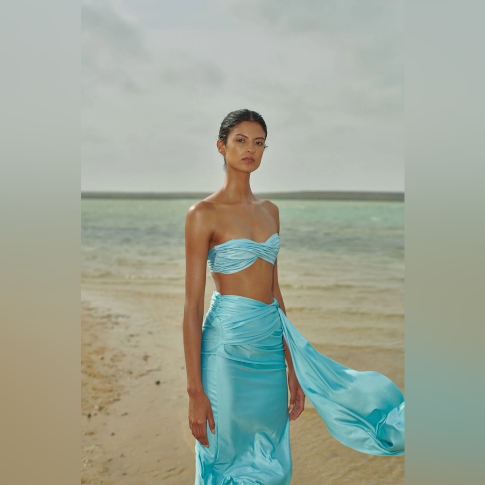 NWT Baobab Swim Jasmin Satin Bikini Pareo swimsuit coverup Rio Blue - Picture 3 of 9